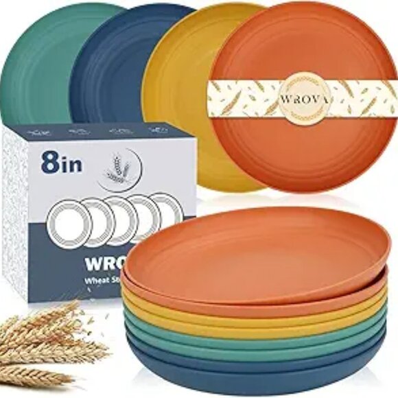 Unbreakable Wheat Straw Plates Set of 8 Microwave Dishwasher Safe Reusable - Picture 7 of 7